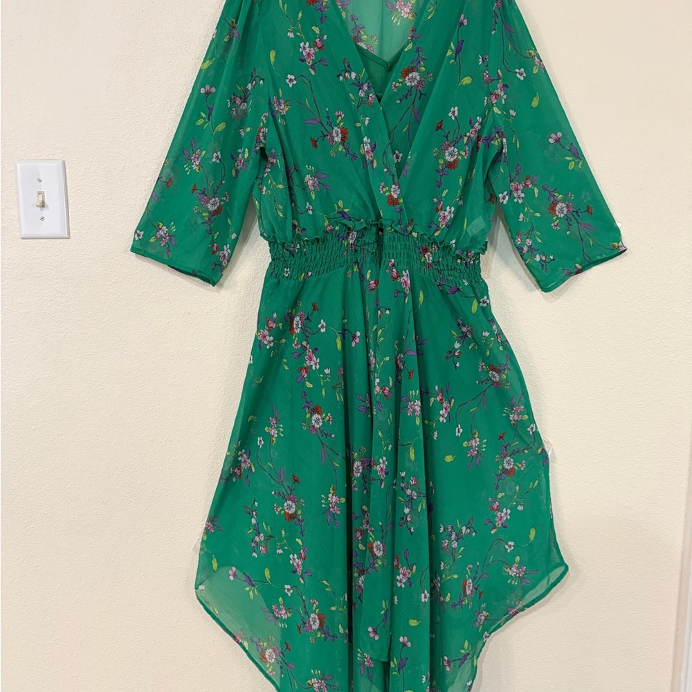 Green Floral High-Low summer Dress.  D010